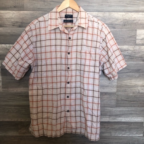 Dockers  Linen Cotton Blend Short Sleeved Plaid Button Up Shirt Large - Picture 2 of 7